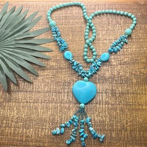 18 inch Vintage Turquoise Howlite Beaded Heart Necklace